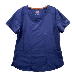 Dickies Scrub Top Women Medium Blue V-Neck Medical Uniform Professional Workwear